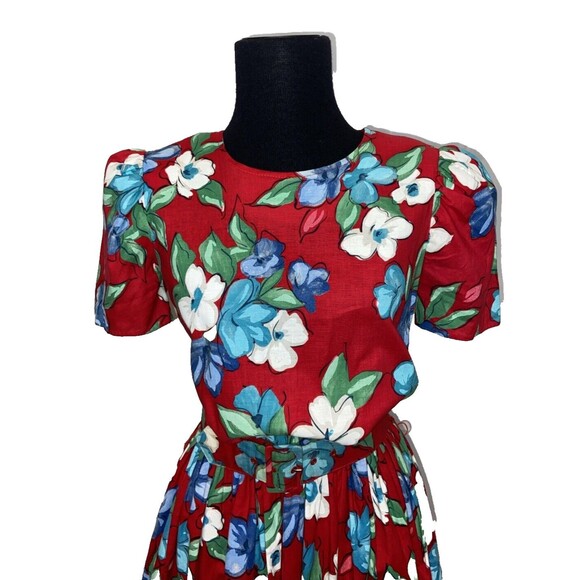 CGJ Vintage 80s Blue Floral Midi Button Dress Size 7 - Picture 5 of 16